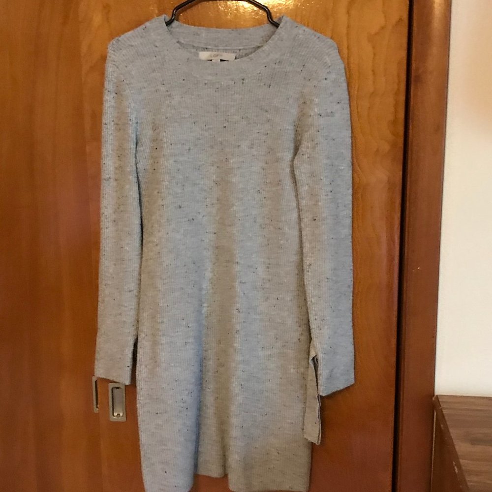 Loft Tie Cuff Speckled Grey Sweater Dress